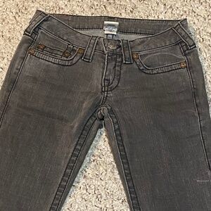 True Religion Brand Jeans, Sz 27, faded grey with black stitching
